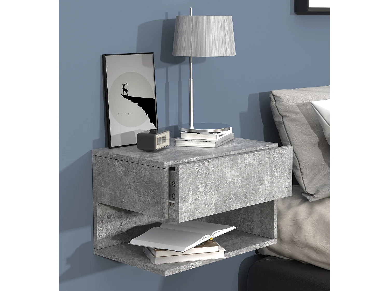 mesita de noche Usal Gris concreto AL. 30 x AN. 45 x P. 32 cm