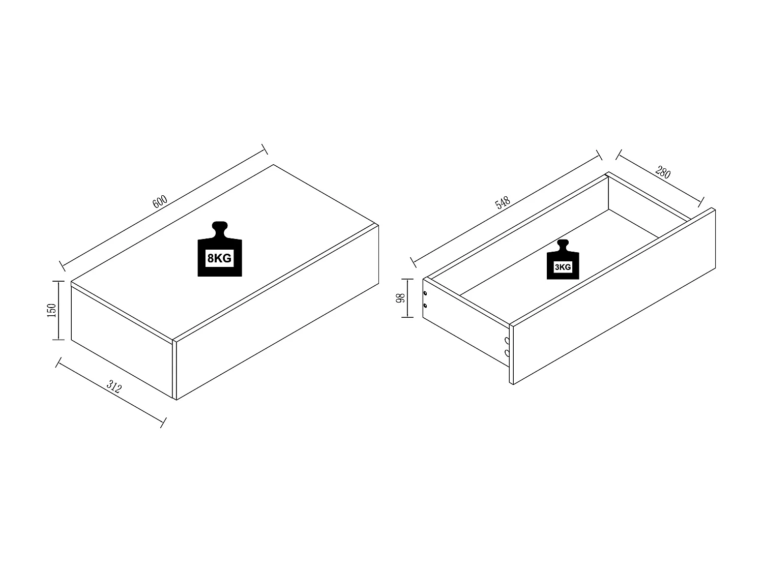 bedside table Usal Concrete Gray H. 15 x W. 60 x D. 30 cm