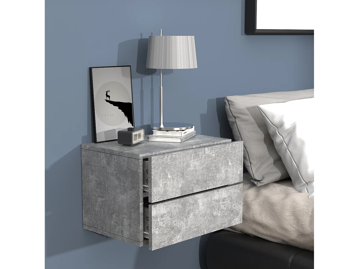 VCM Night Cabinet | Gaveta de parede | Placa de parede | Mesa de cabeceira | Dimensões aprox. A. 30 x L. 45 x P. 32 cm - Usal L 45 cm (Cinza Concreto)