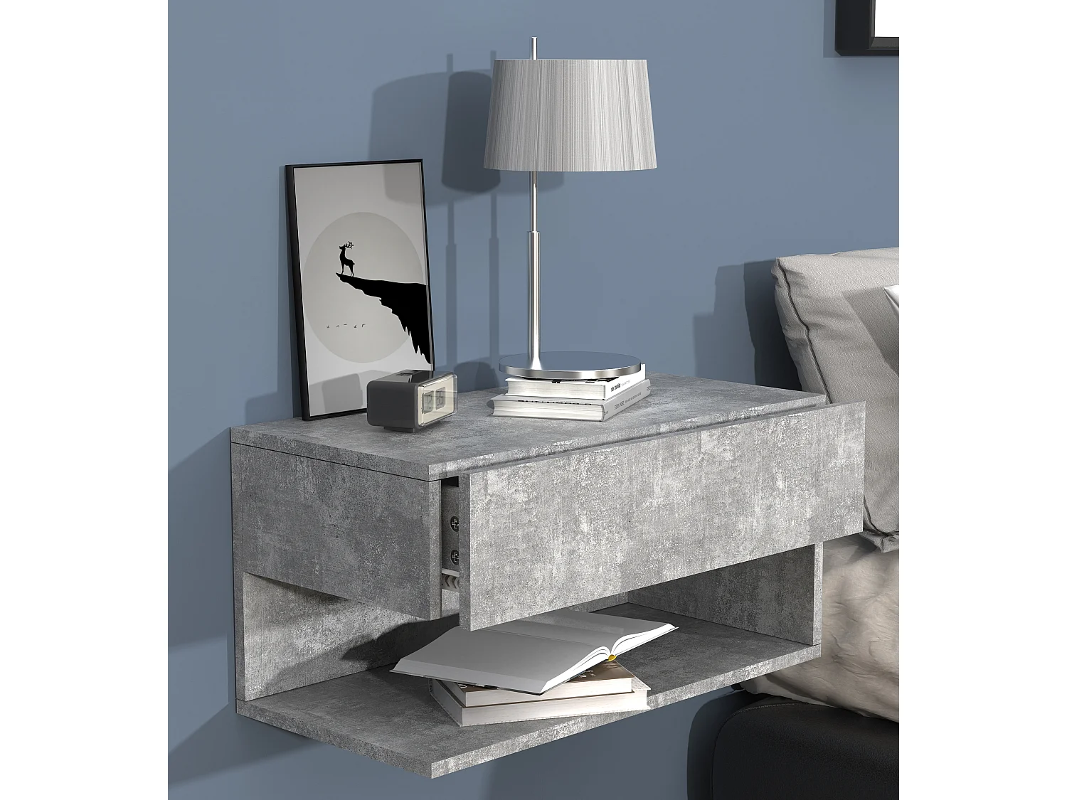 bedside table Usal Concrete Gray H. 30 x W. 60 x D. 32 cm