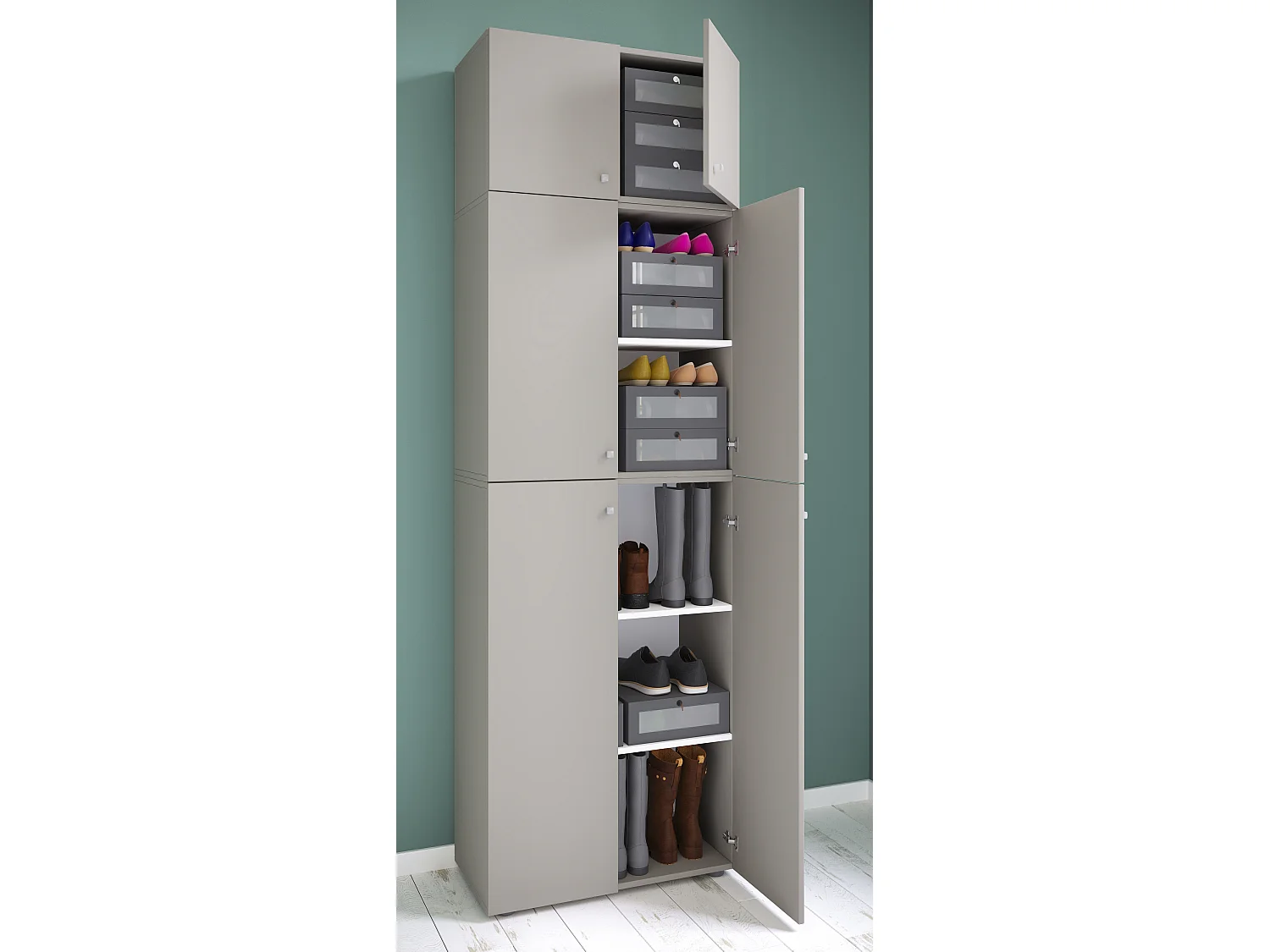 Shoe cabinet Lona Gray H. 223 x W. 70 x D. 39 cm