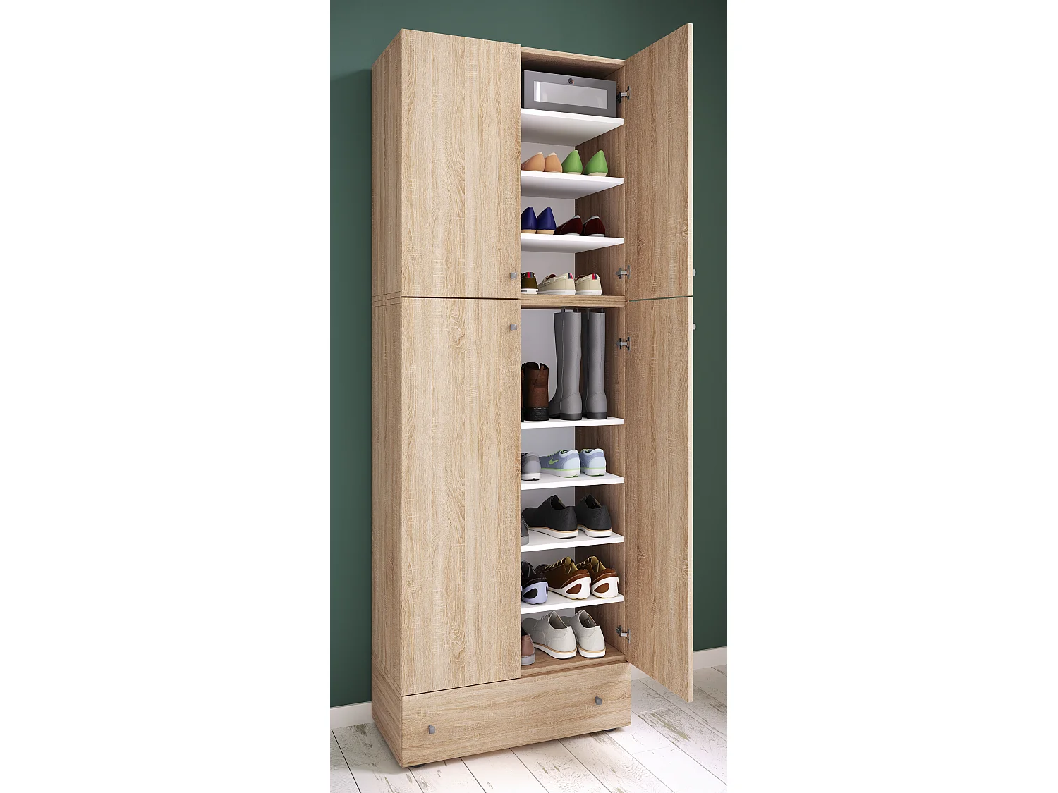 Shoe cabinet Lona Sonoma Oak H. 200 x W. 70 x D. 39 cm