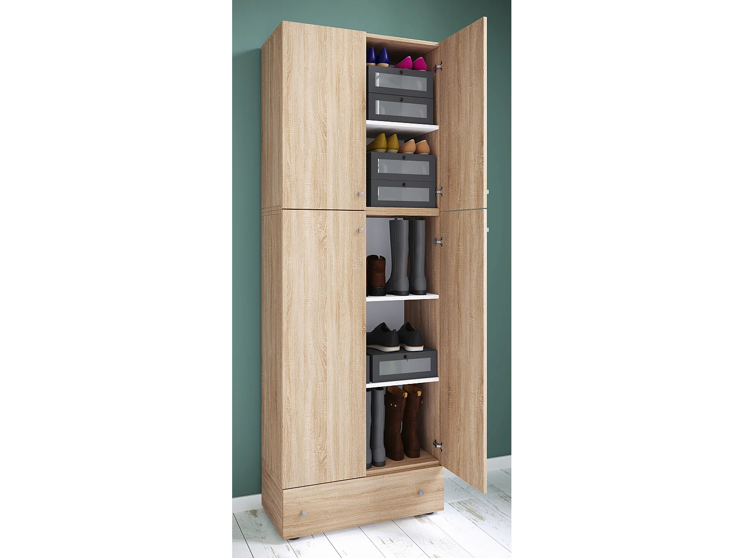 Shoe cabinet Lona Sonoma Oak H. 200 x W. 70 x D. 39 cm