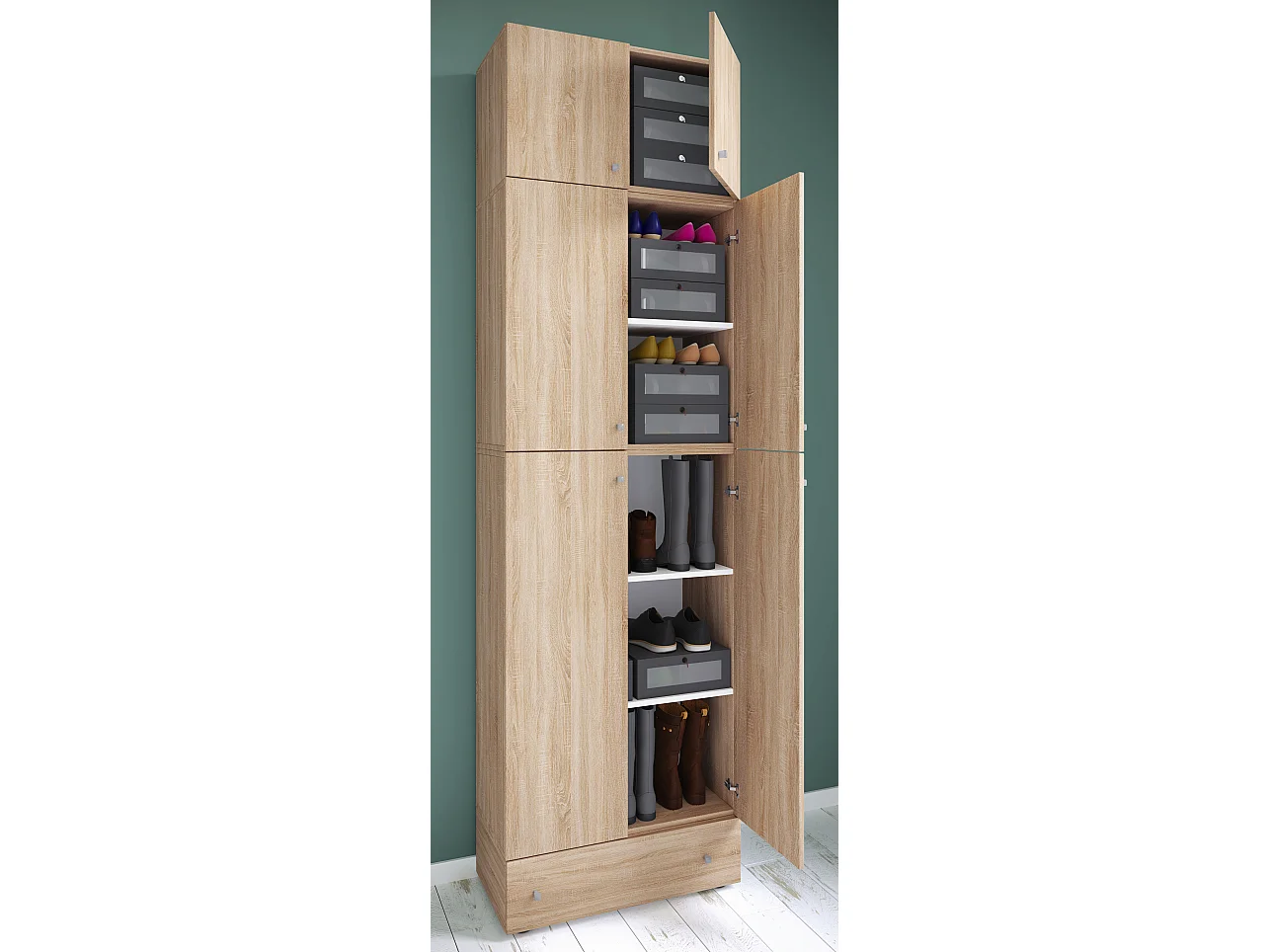 Shoe cabinet Lona Sonoma Oak H. 240 x W. 70 x D. 39 cm