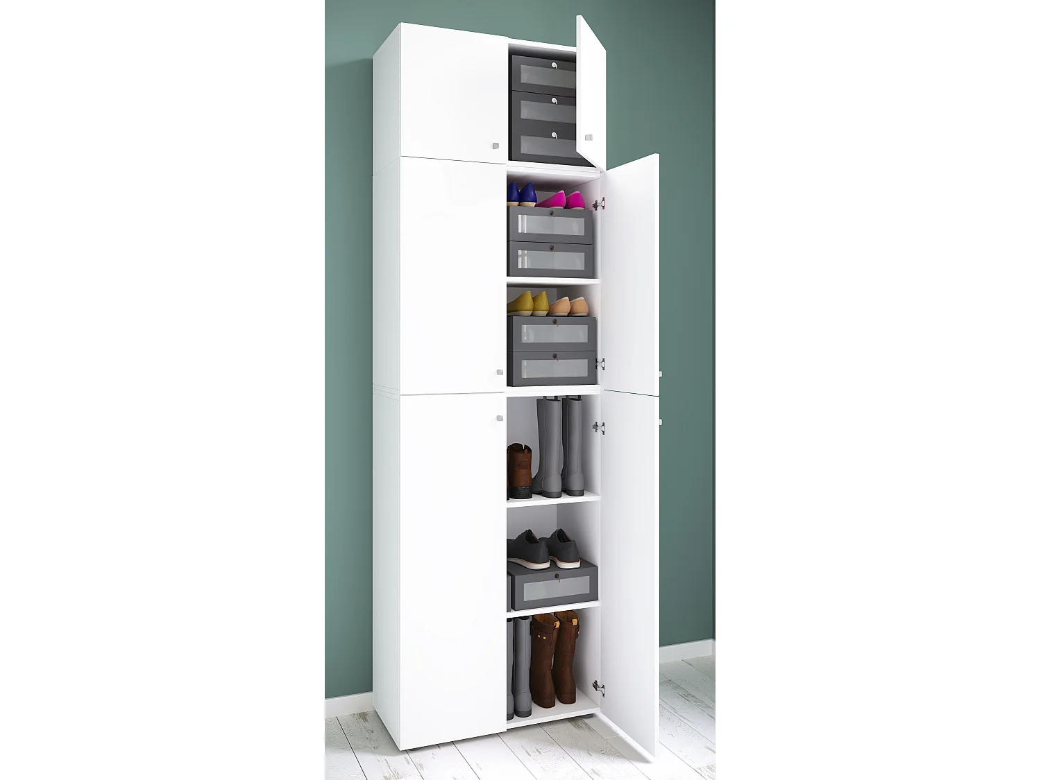 Shoe cabinet Lona White H. 223 x W. 70 x D. 39 cm
