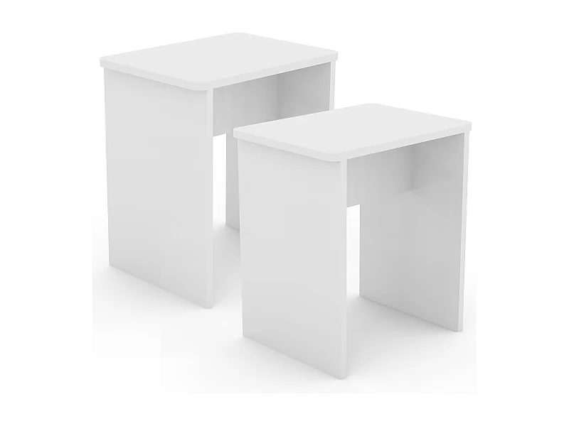 VCM Conjunto de 2 Assentos de Madeira Stool Cube Footboard Side Table Esal (Branco)