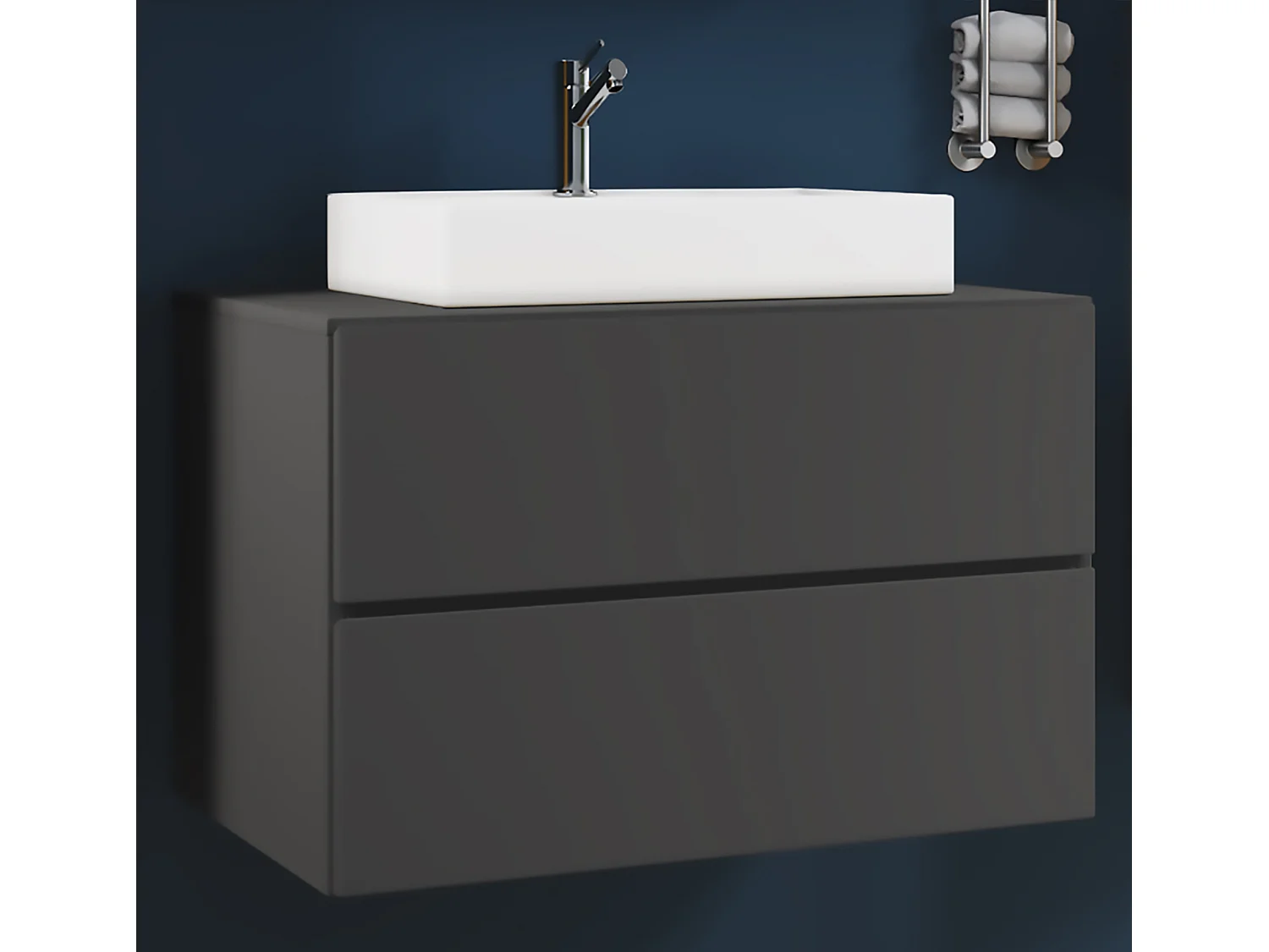 VCM 2 pcs Lavatório para lavatório | lavatório de parede inferior 80 cm | Móveis de casa de banho com gavetas | Lendas (anthracite)