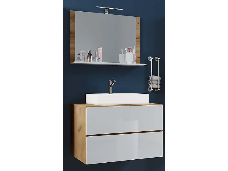 Bathroom furniture washbasin Lendas Honey oak / White H. 134 x W. 80 x D. 51 cm