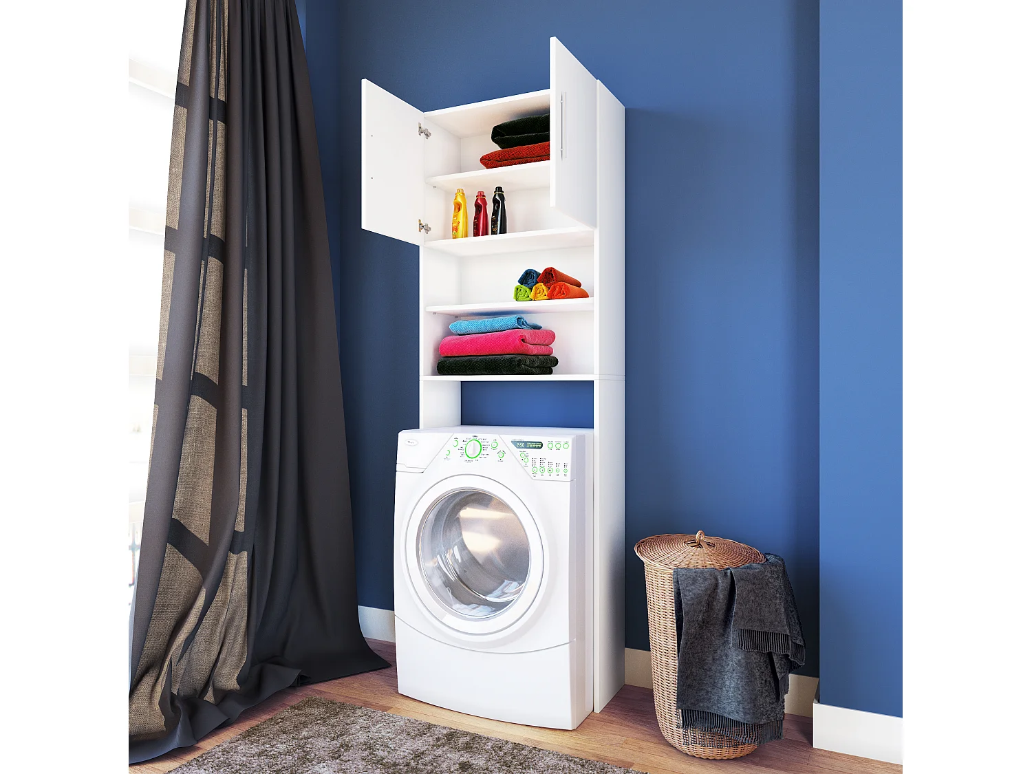 Bathroom furniture washing machine cabinet Jutas White W. 64 x H. 190 x D. 25 cm