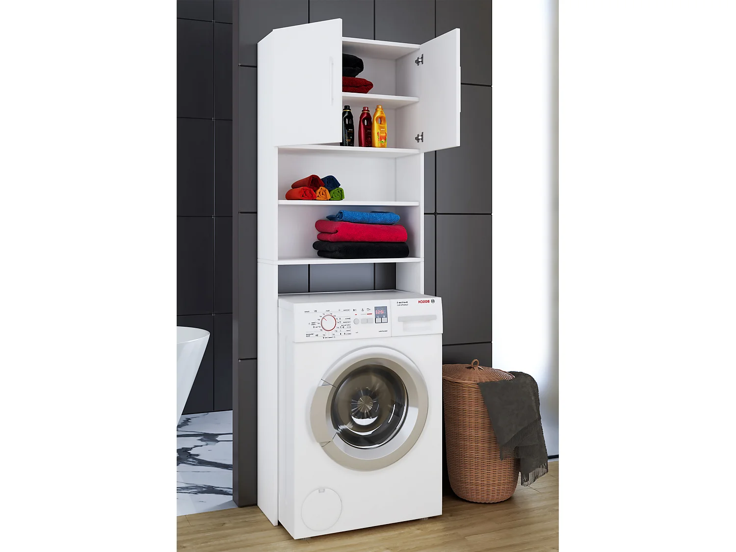 Bathroom furniture washing machine cabinet Jutas White W. 64 x H. 190 x D. 25 cm
