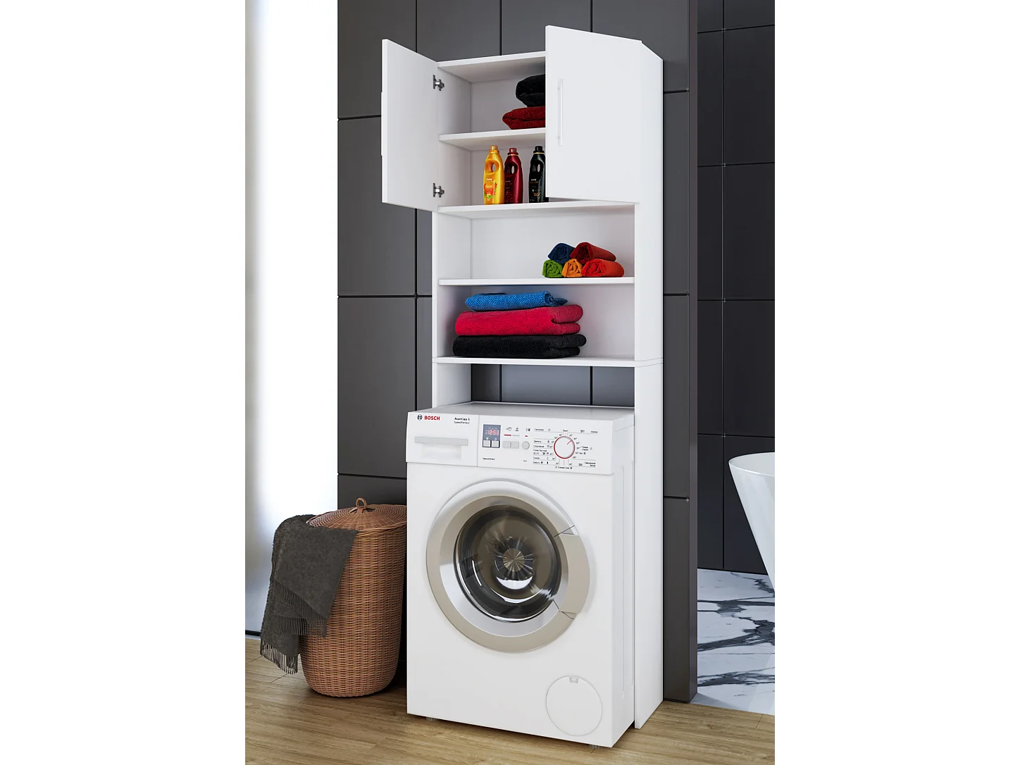 Mobiliário de casa de banho armário de máquina de lavar Jutas Branco B. 64 x A. 190 x P. 25 cm