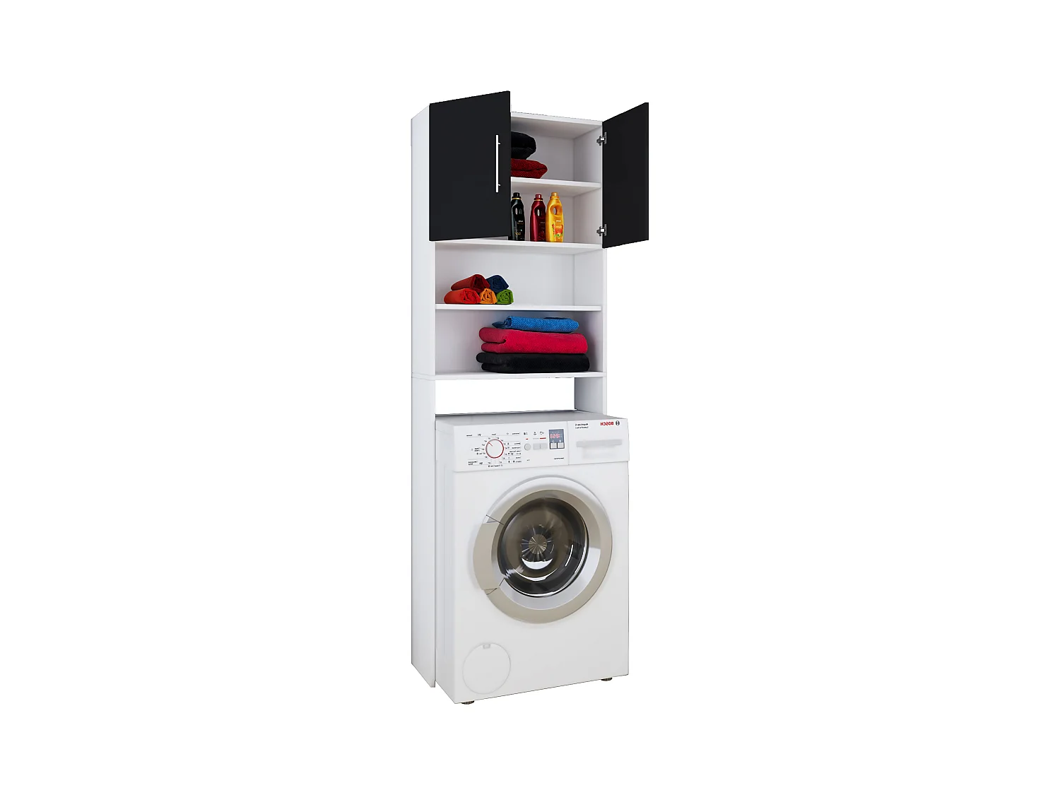 Bathroom furniture washing machine cabinet Jutas White / Black W. 64 x H. 190 x D. 25 cm