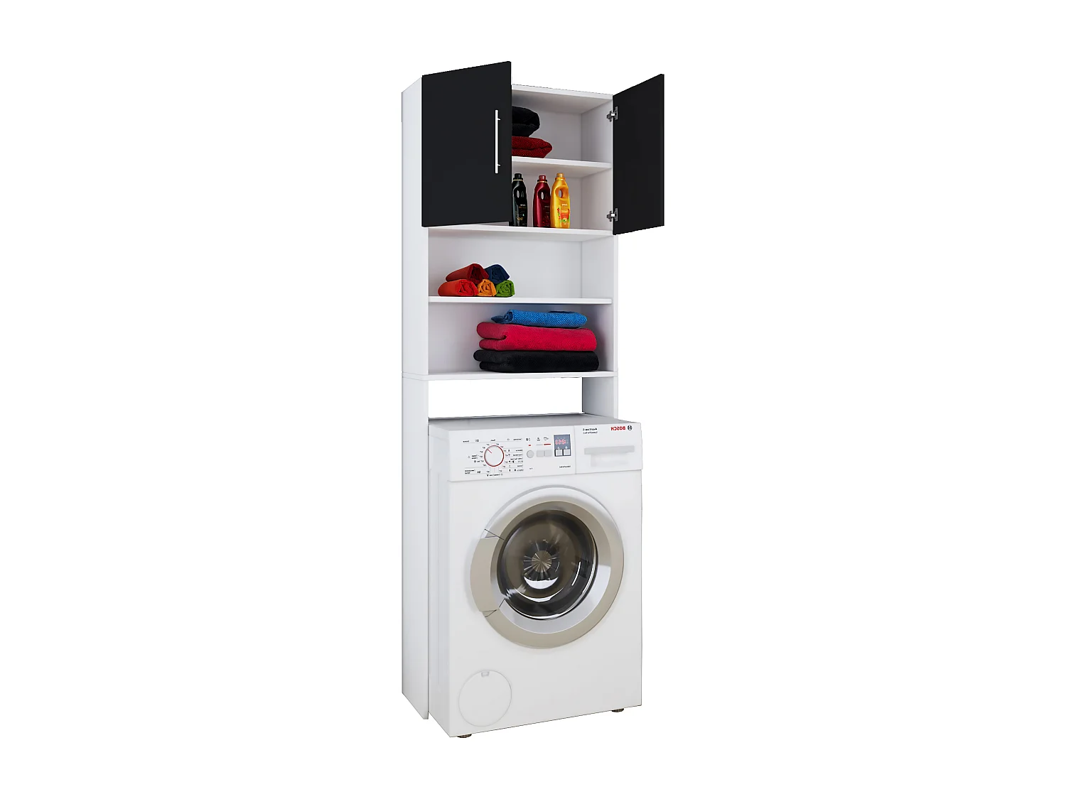Bathroom furniture washing machine cabinet Jutas White / Black W. 64 x H. 190 x D. 25 cm