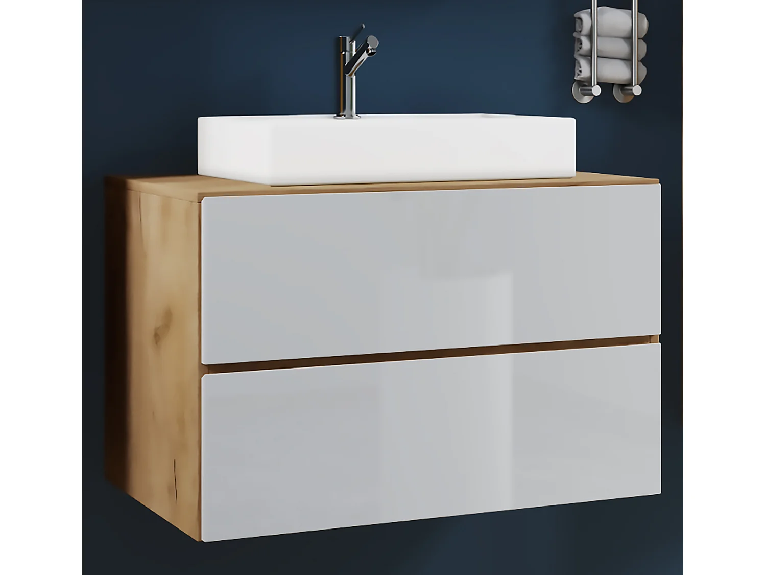 VCM 2 pcs Lavatório para lavatório | lavatório largura inferior do armário 80 cm | Mobiliário para casa de banho com gavetas | Lendas (white / honey oak)