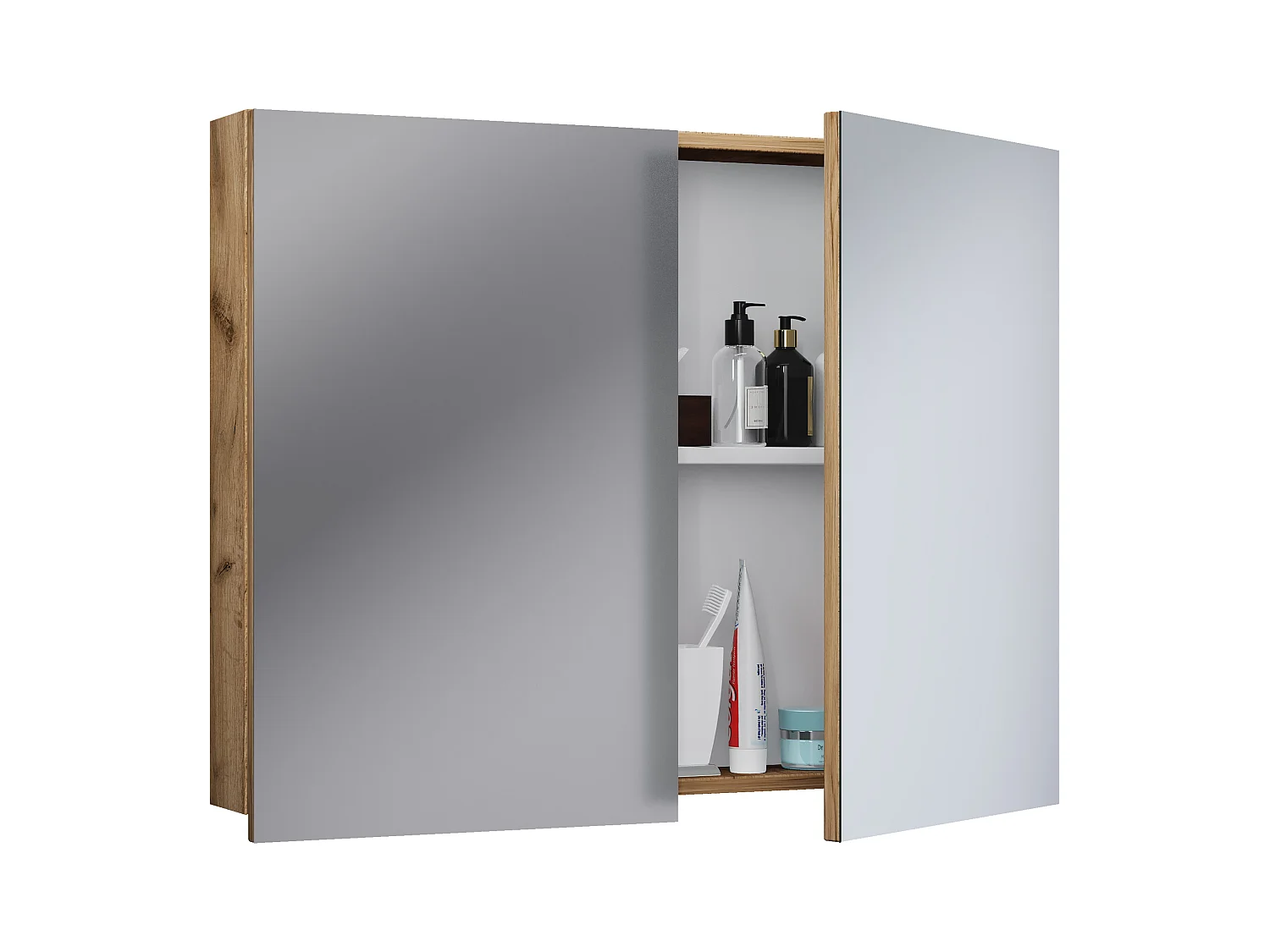 Bathroom furniture Mirror cabinet Badinos Honey oak H. 60 x W. 80 x D. 12 cm