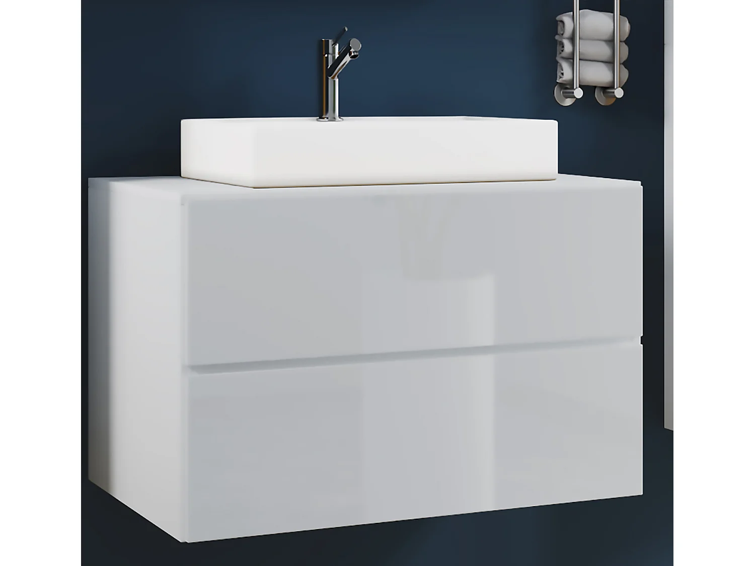 VCM 2 pcs Lavatório para lavatório | lavatório de parede inferior 80 cm | Móveis de casa de banho com gavetas | Lendas (Branco)