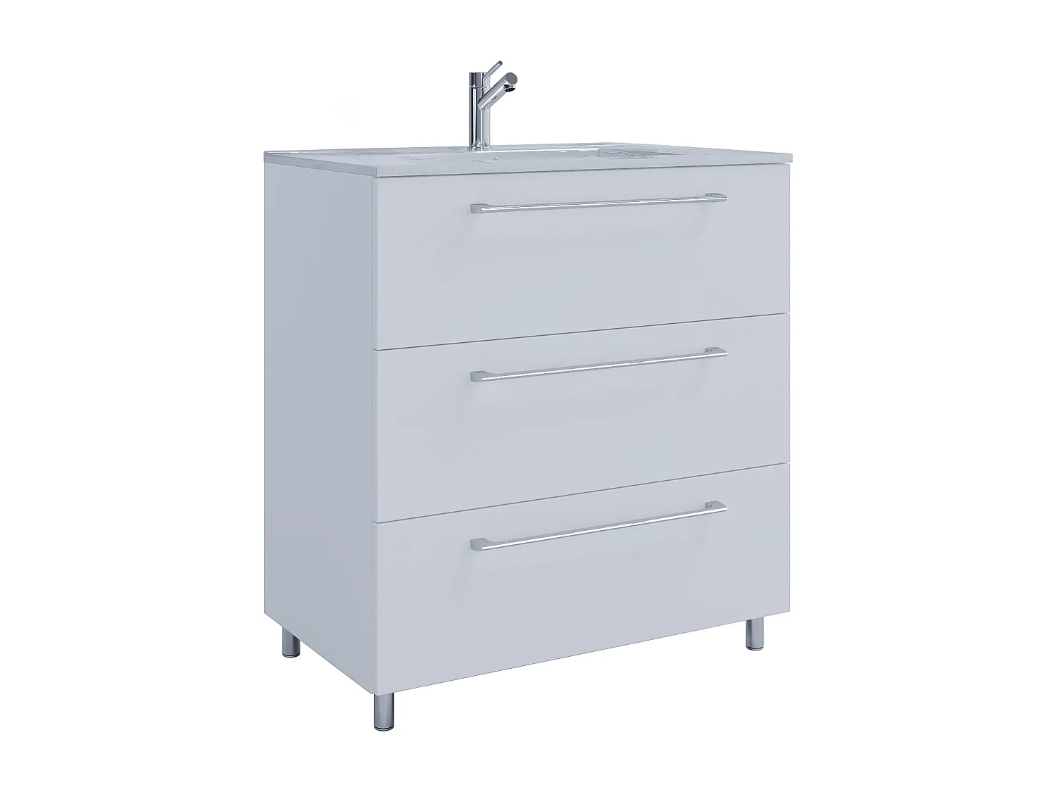 VCM 2 pcs Lavatório | lavatório largura inferior do armário 60 cm | mobiliário de casa de banho em pé | 3 gavetas | Badinos (Branco)