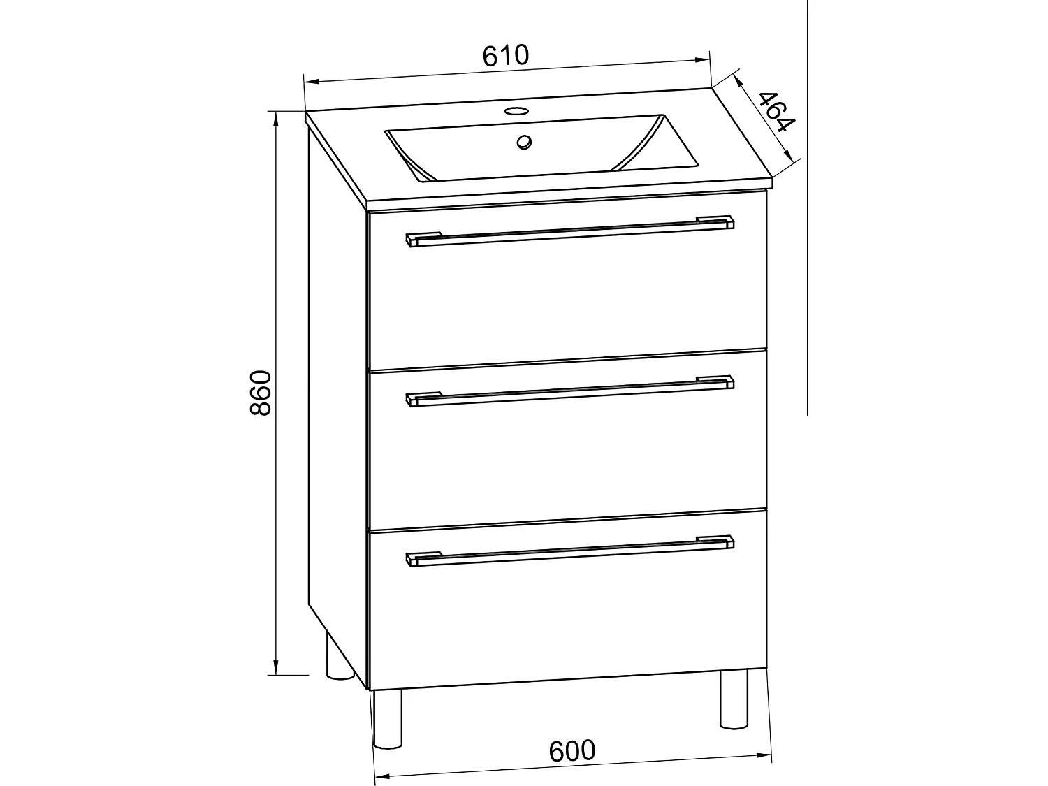 VCM 2 pcs Lavatório | lavatório largura inferior do armário 60 cm | mobiliário de casa de banho em pé | 3 gavetas | Badinos (Branco)