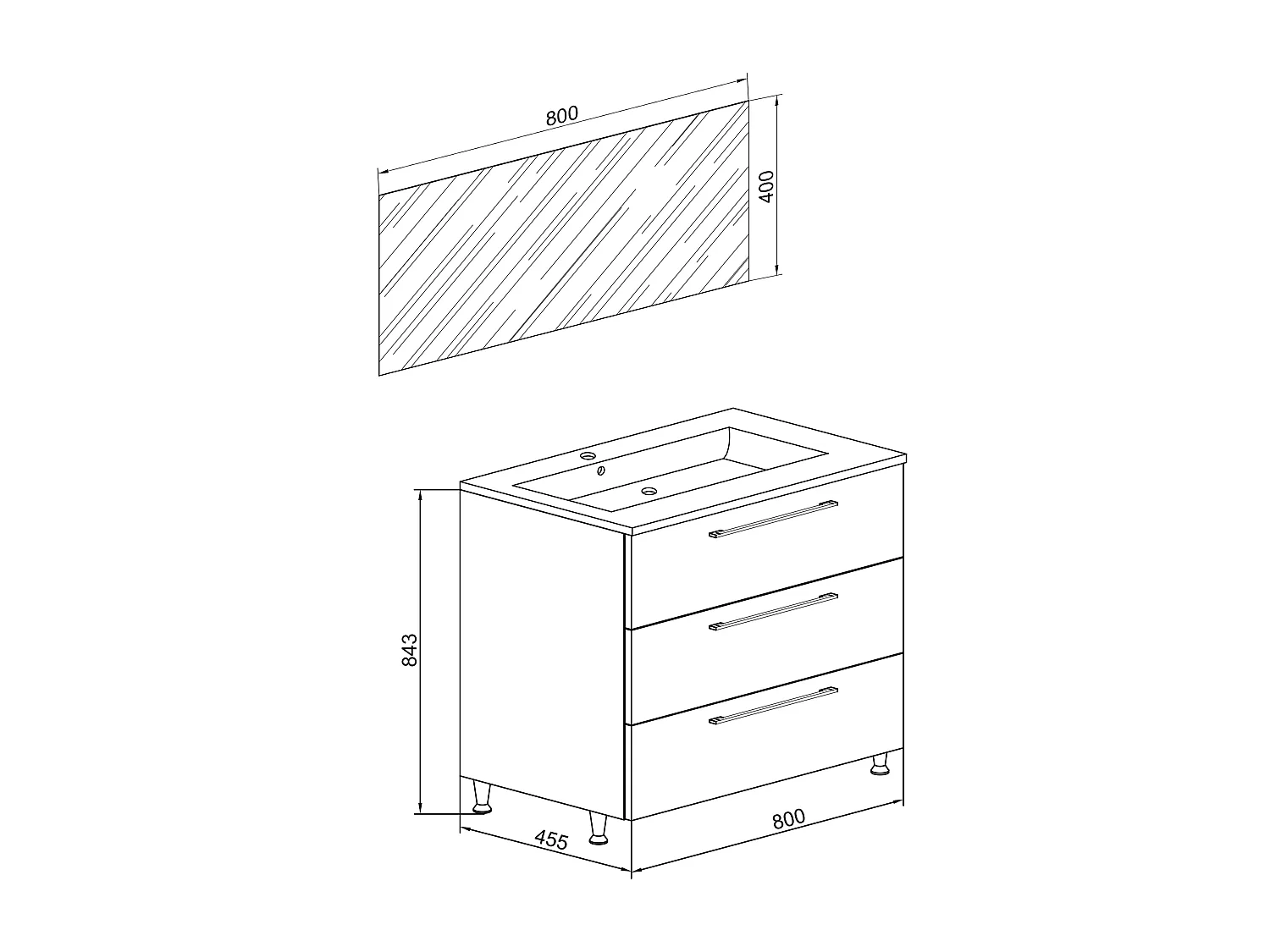 Bathroom furniture washbasin Badinos White H. 143 x W. 80 x D. 46 cm