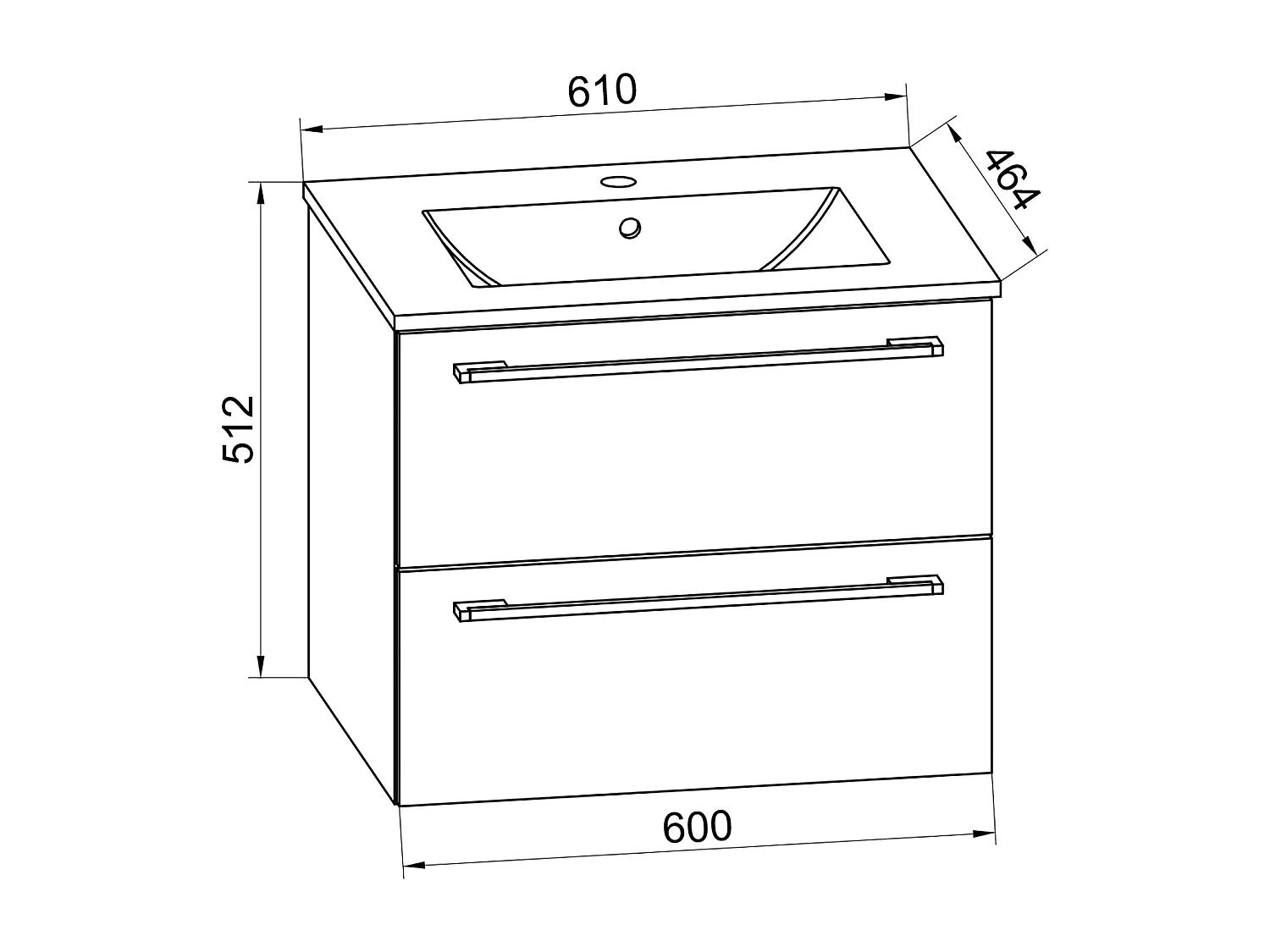 Bathroom furniture washbasin Badinos White H. 52 x W. 60 x D. 46 cm