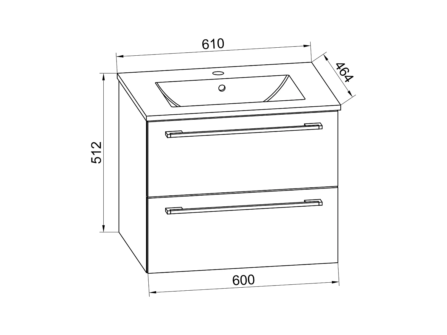 Bathroom furniture washbasin Badinos White H. 52 x W. 60 x D. 46 cm