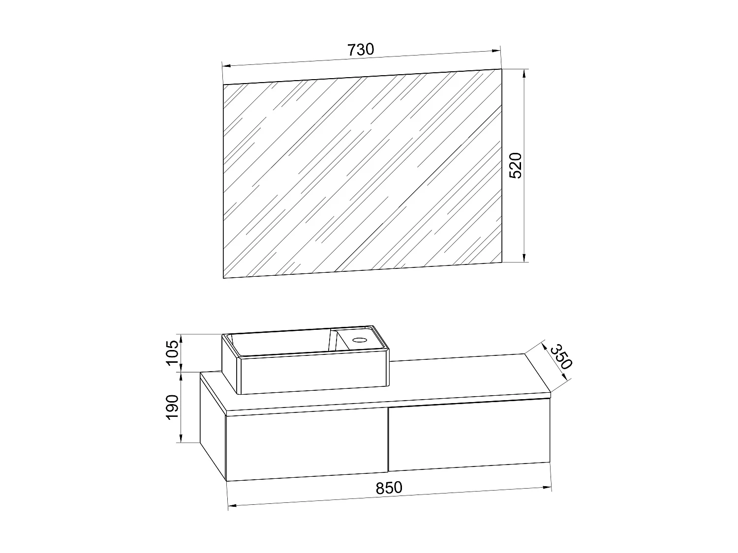 3 pz lavabo Gudas specchio