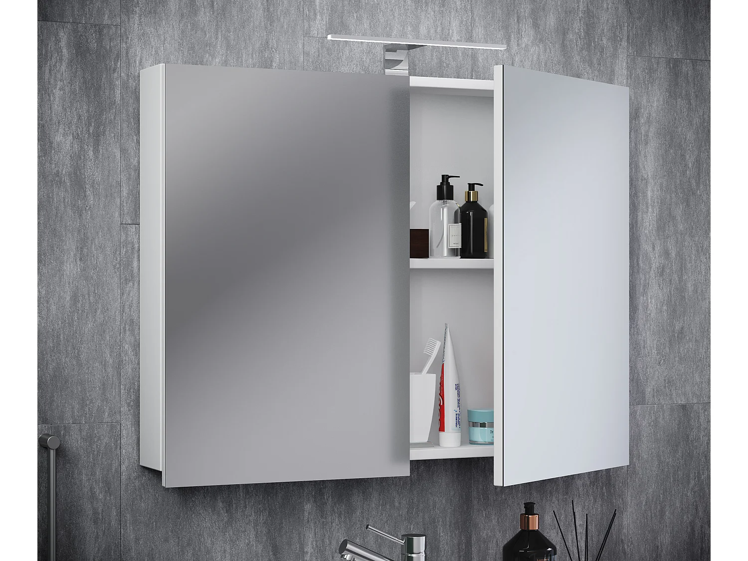 Bathroom furniture Mirror cabinet Badinos White H. 60 x W. 80 x D. 12 cm