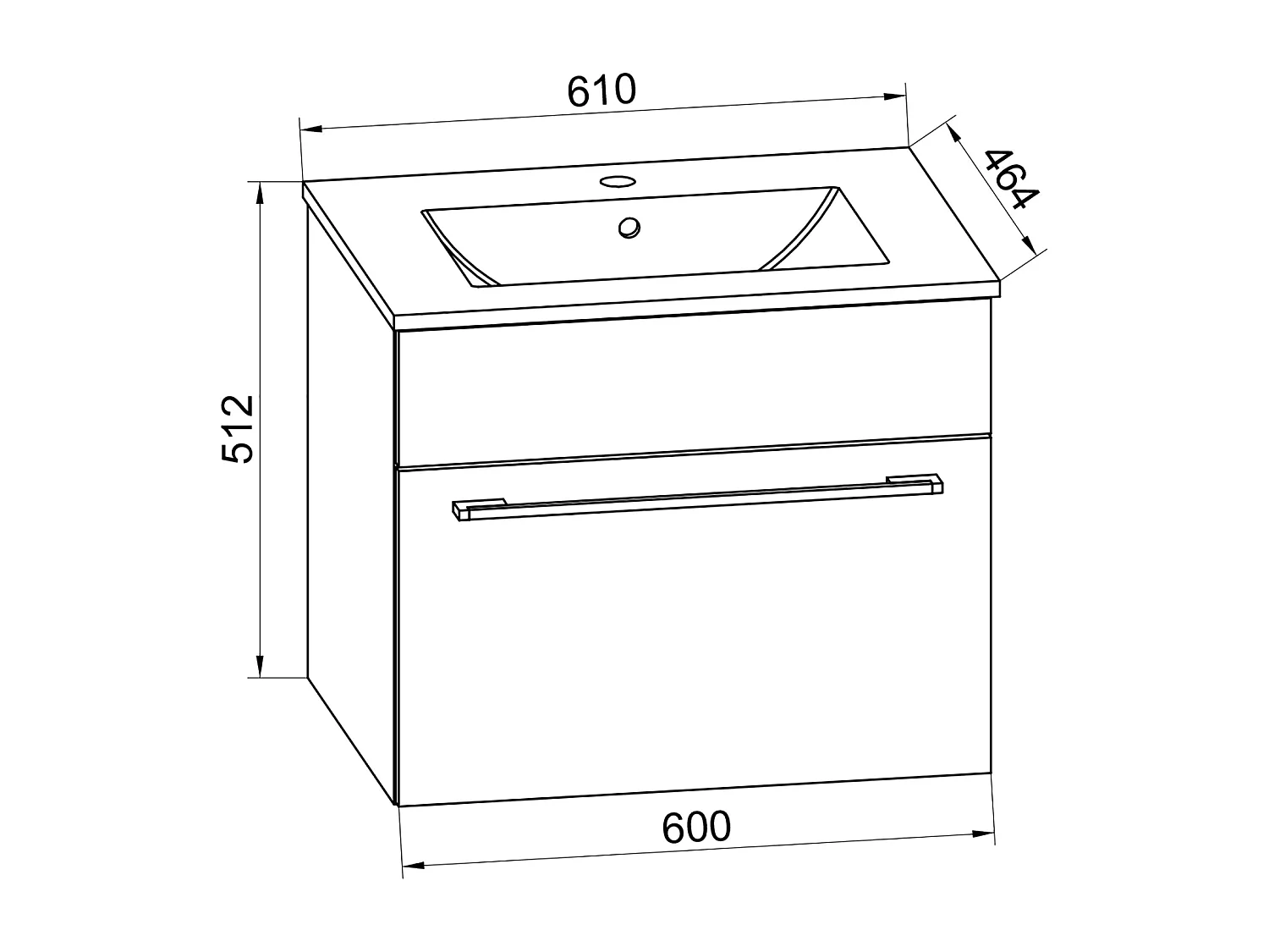 Bathroom furniture washbasin Badinos Black H. 50 x W. 60 x D. 46 cm