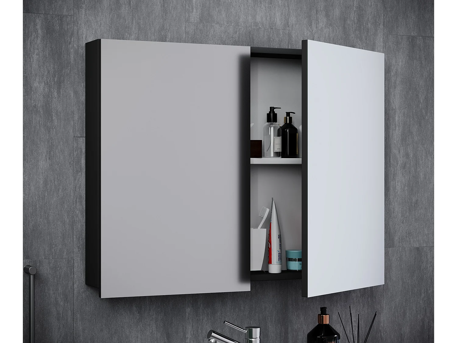 Bathroom furniture Mirror cabinet Badinos Black H. 60 x W. 80 x D. 12 cm