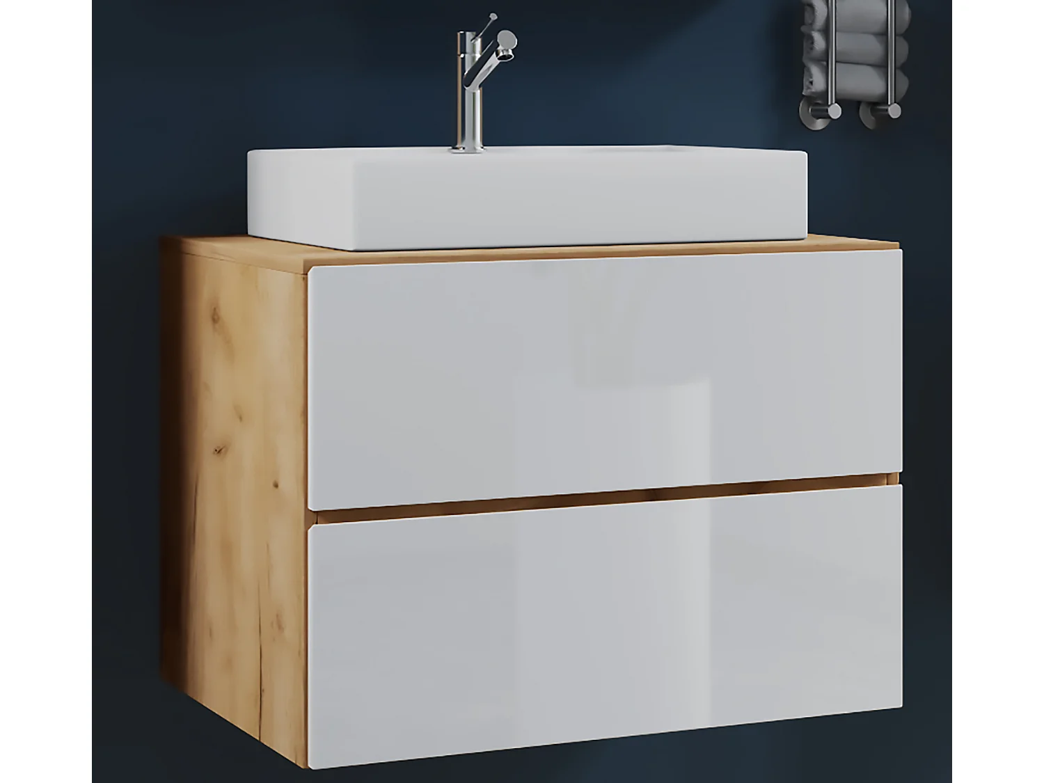 VCM 2 pcs Lavatório para lavatório | lavatório largura inferior do armário 60 cm | Mobiliário para casa de banho com gavetas | Lendas (honey oak / white)