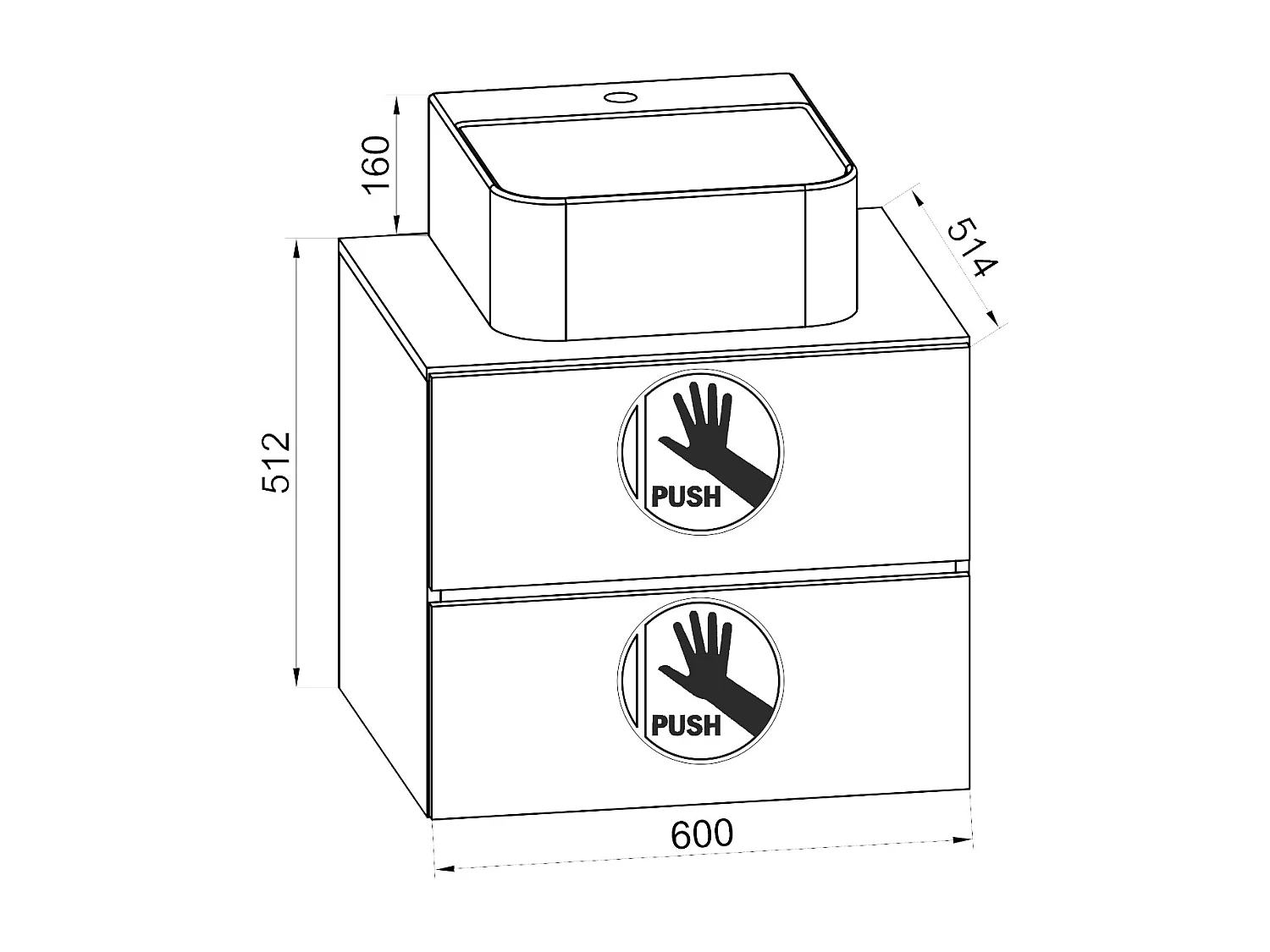 Bathroom furniture washbasin Lendas Honey oak / White H. 52 x W. 60 x D. 52 cm