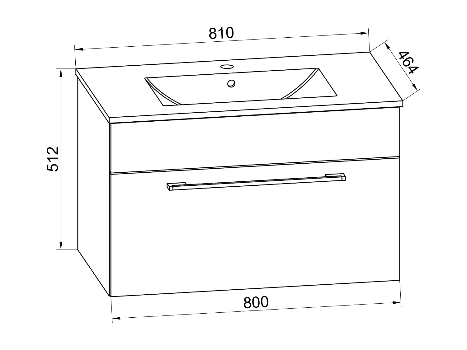 Bathroom furniture washbasin Badinos Black H. 50 x W. 80 x D. 46 cm