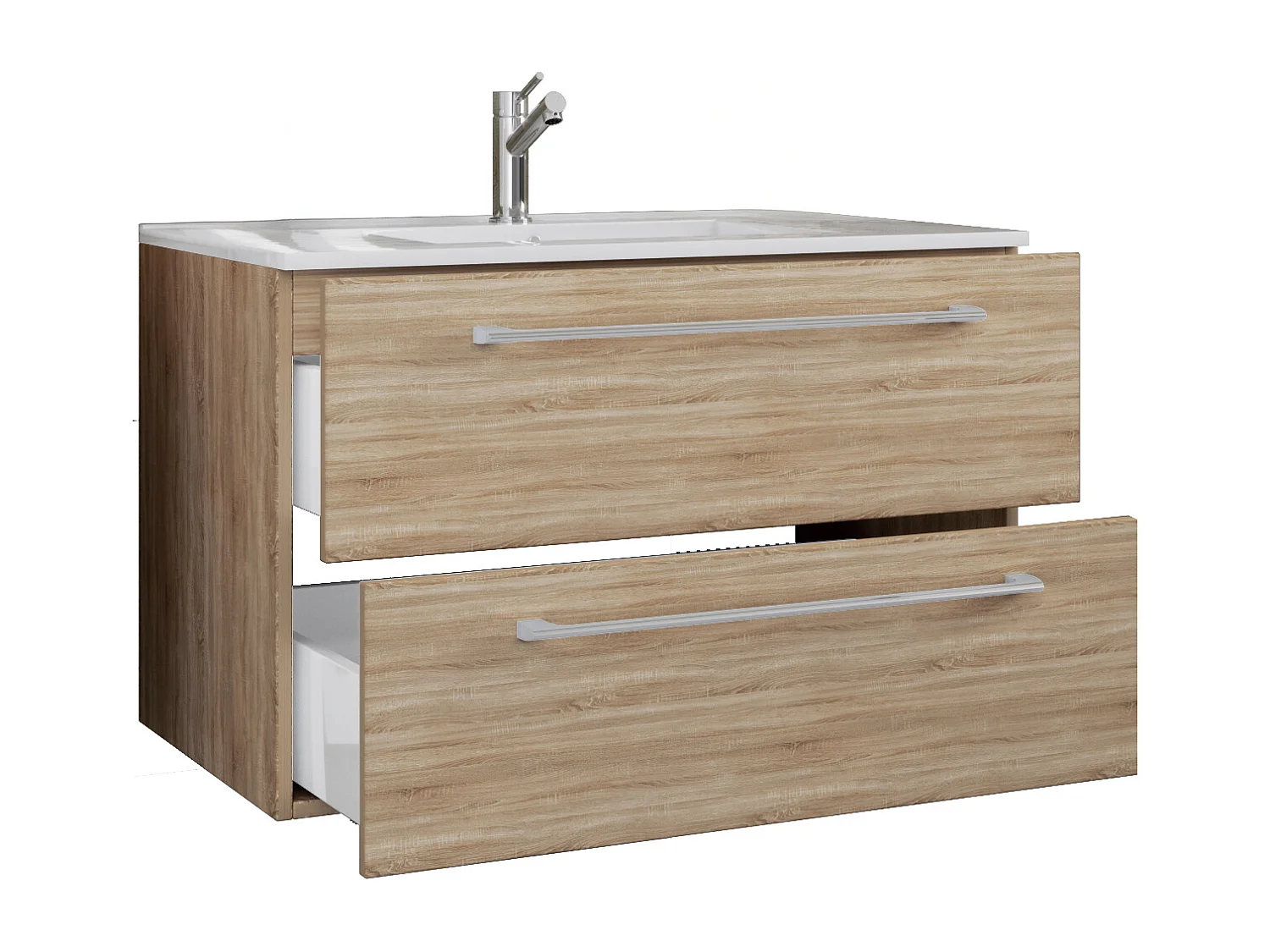 VCM 2 pcs Lavatório | lavatório inferior 60 cm | mobiliário de casa de banho pendurado com duas gavetas | Badinos (Sonoma-Oiche (Sägerau))