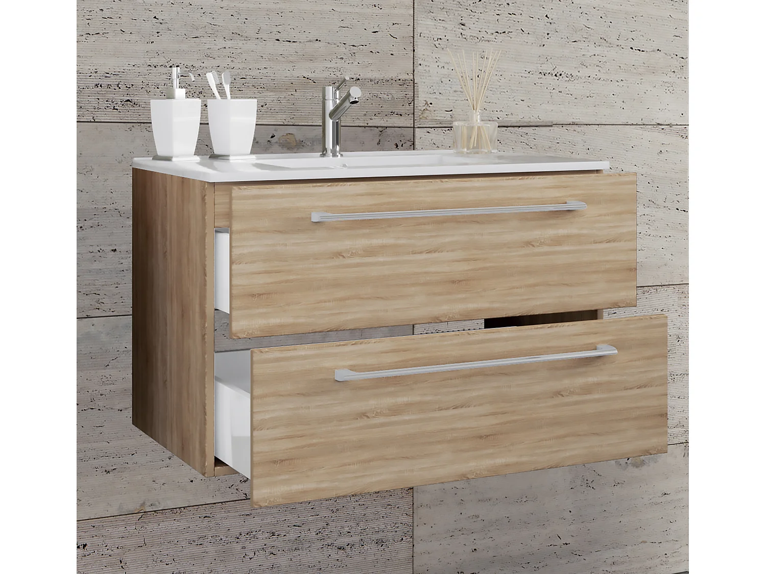 Bathroom furniture washbasin Badinos Sonoma oak (Sägerau) H. 52 x W. 60 x D. 46 cm