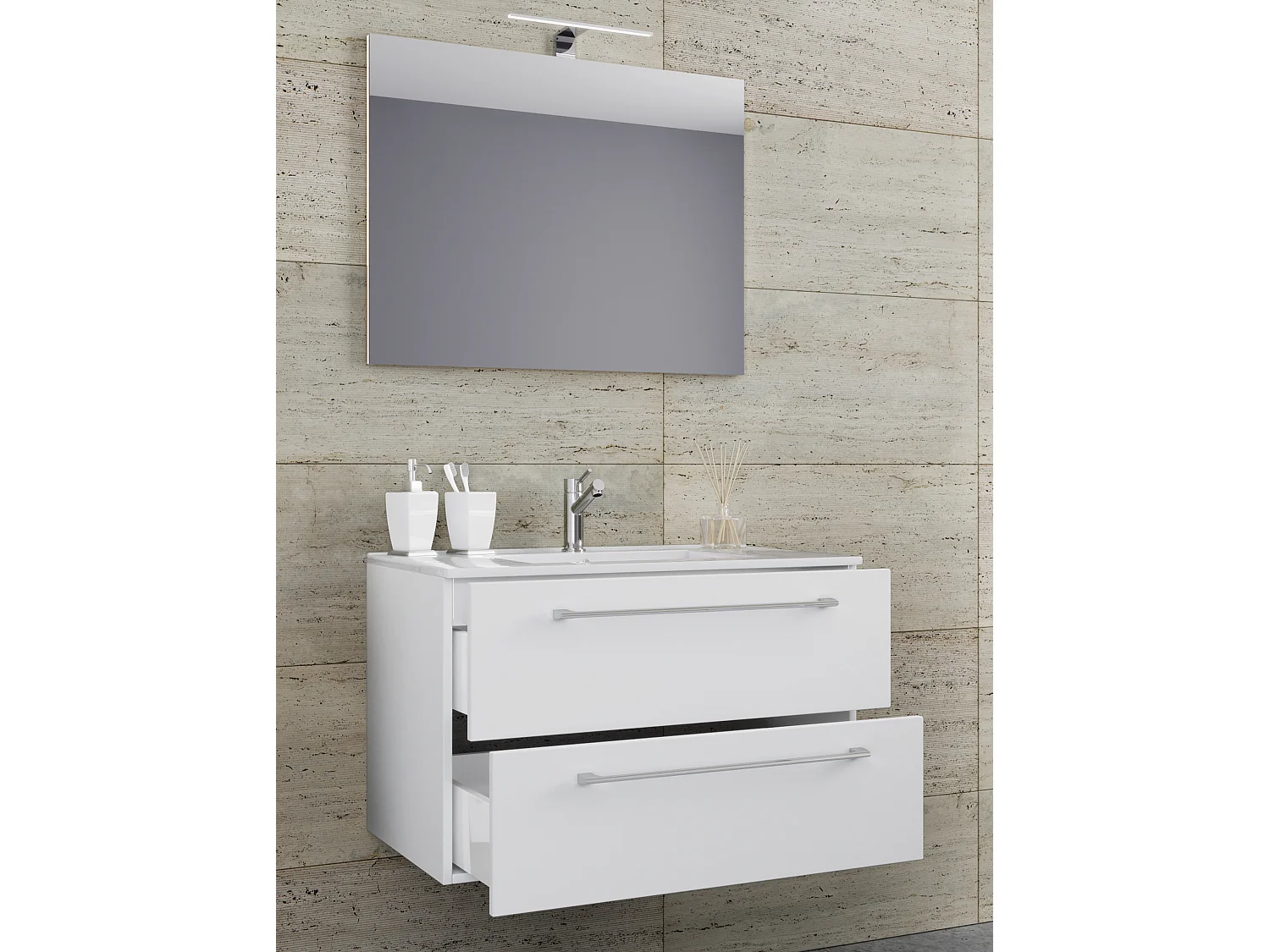 Bathroom furniture washbasin Badinos White H. 107 x W. 60 x D. 46 cm