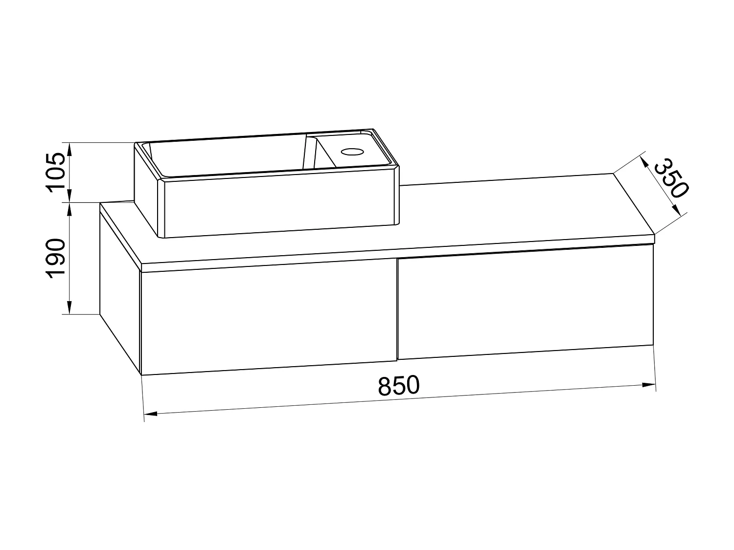 Bathroom furniture washbasin Gudas Black H. 19 x W. 85 x D. 35 cm