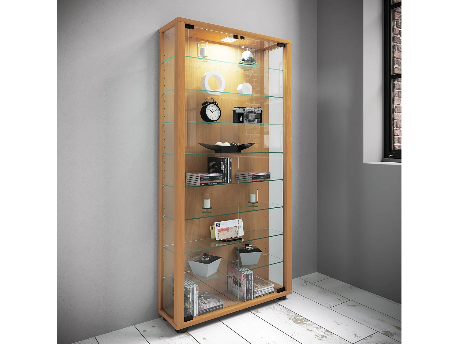Holz Glas Stand Vitrine Sammelvitrine Lumo Maxi