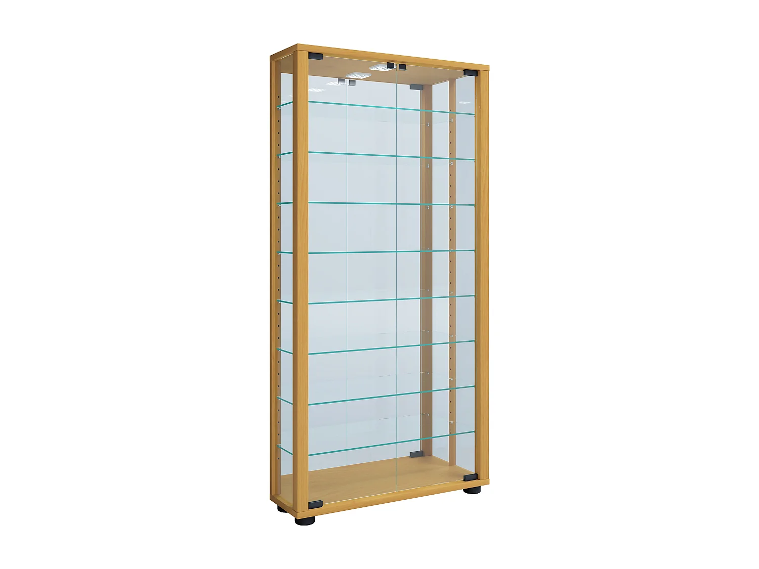 LumoMaxi vitrine avec miroir 2 portes en verre hêtre décor.