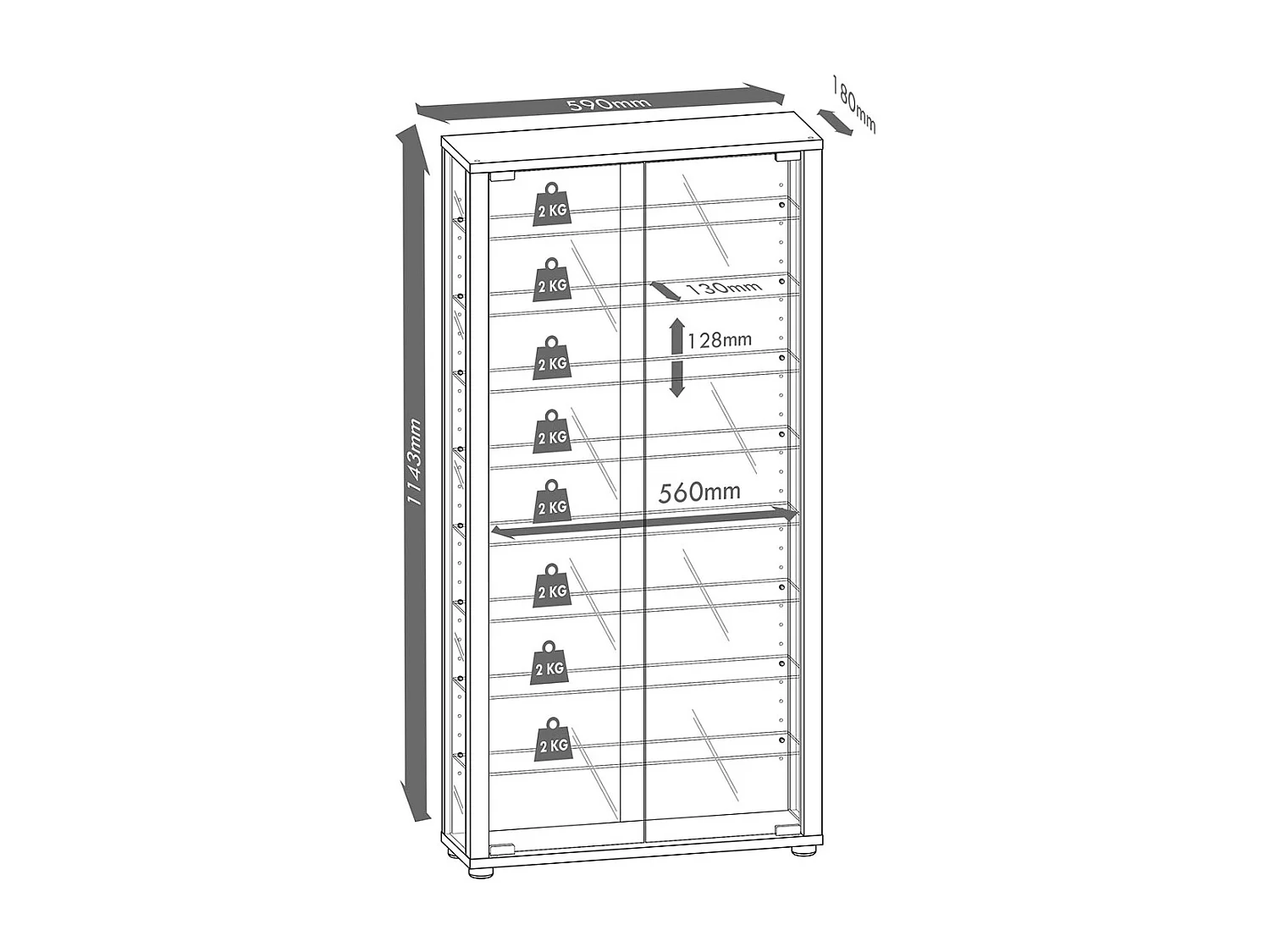 LumoMaxi vitrine avec miroir 2 portes en verre hêtre décor.