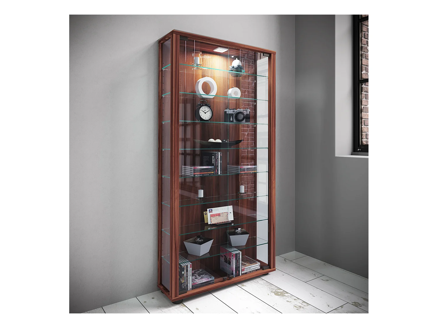 Holz Glas Stand Vitrine Sammelvitrine Lumo Maxi