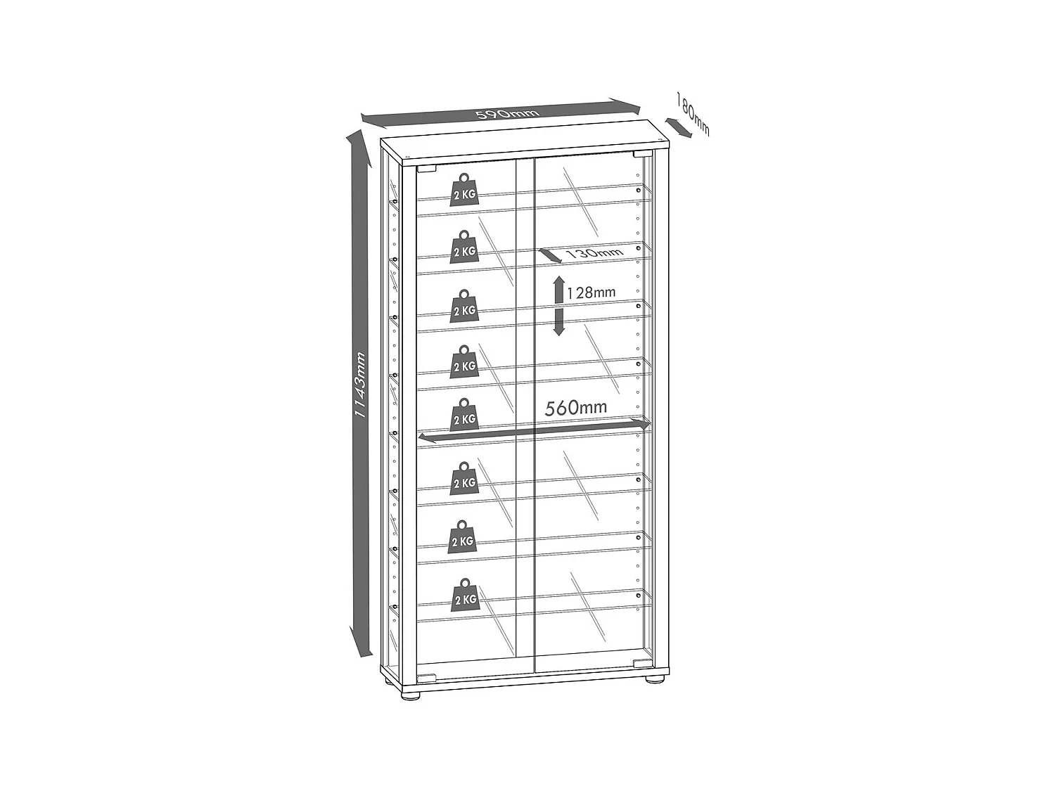 Armário em pé Lumo Nozes A. 113 x L. 59 x P. 18 cm