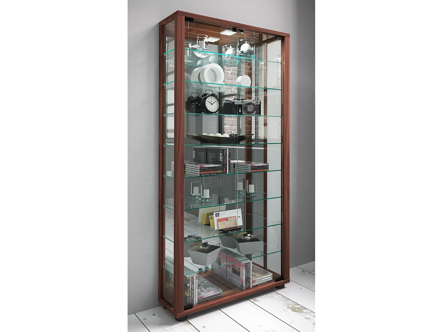 Glas Stand Vitrine Sammelvitrine Lumo Maxi Spiegel