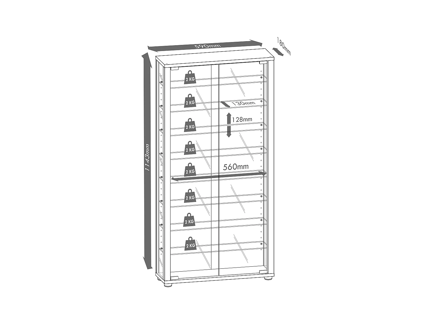 Wall display cabinet Vitrosa Book H. 115 x W. 59 x D. 18 cm