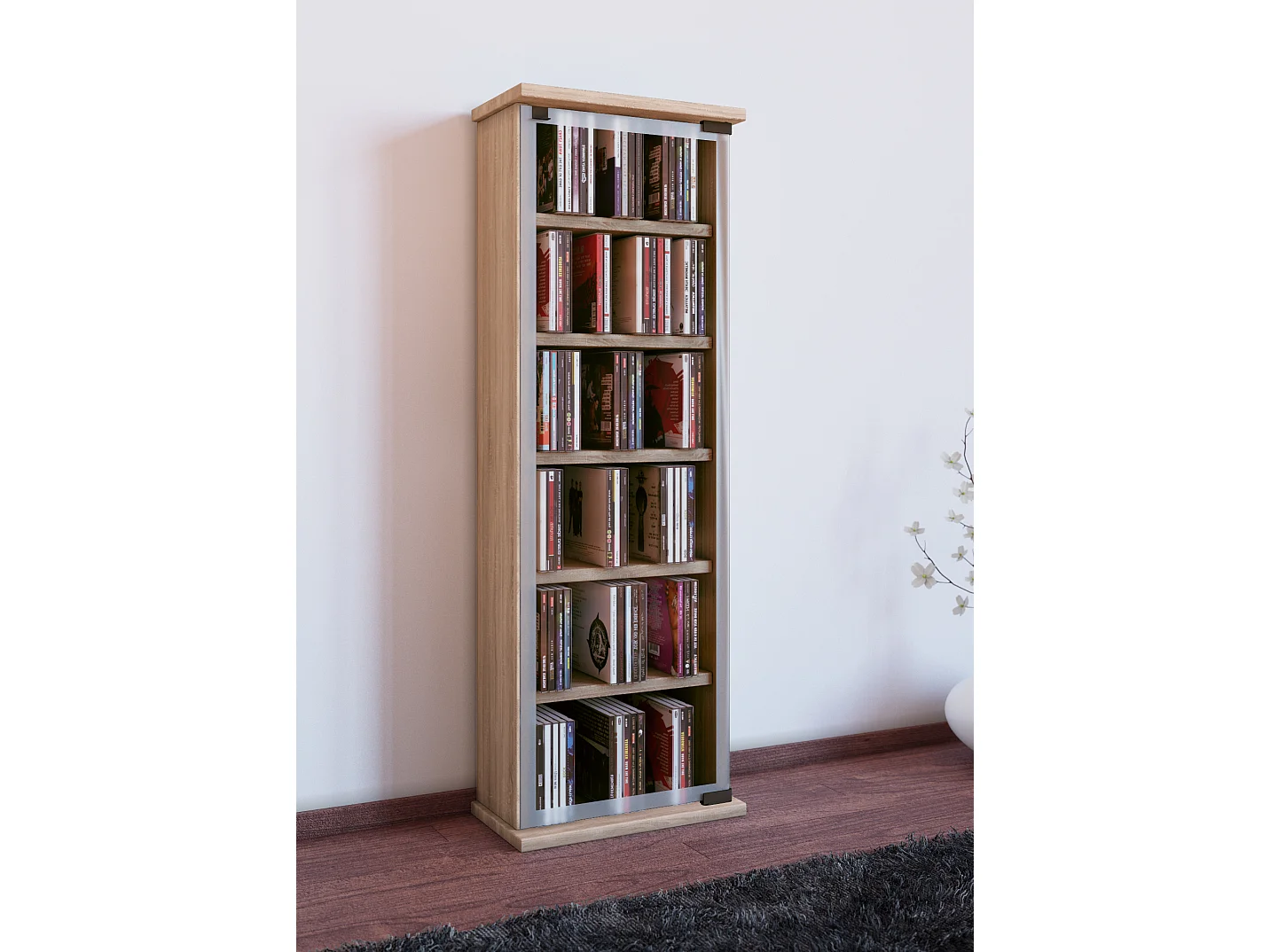 CD / DVD Media Shelf Classic Sonoma oak (Sägerau) H. 92 x W. 31 x D. 18 cm