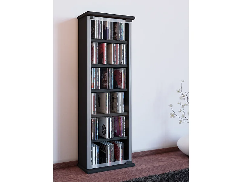 CD / DVD Media Shelf Classic Black H. 92 x W. 31 x D. 18 cm