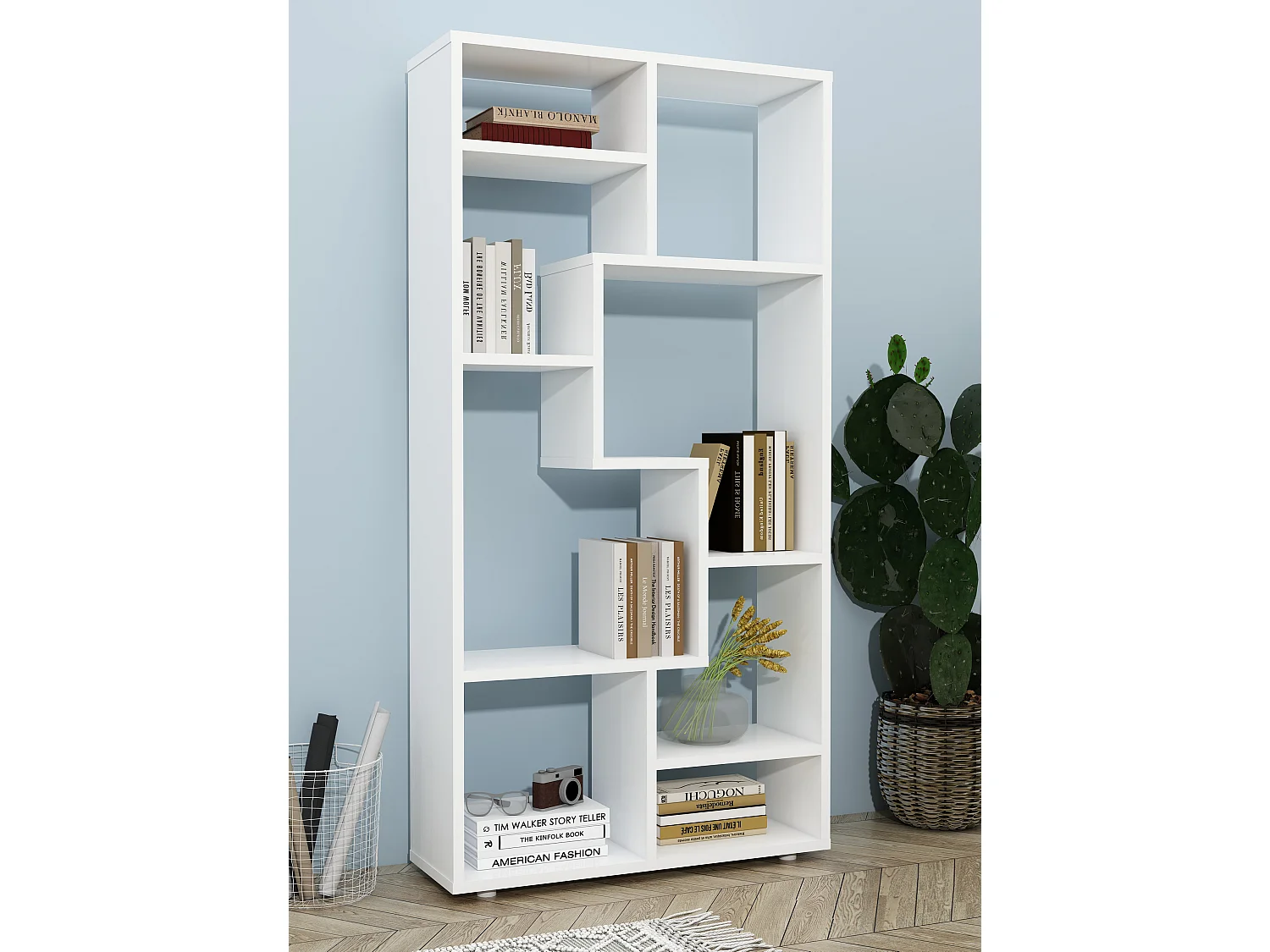 VCM Estante de prateleira de madeira Media Shelf Storage Room Divider Decoração Prateleira Lanisa M (Branco)