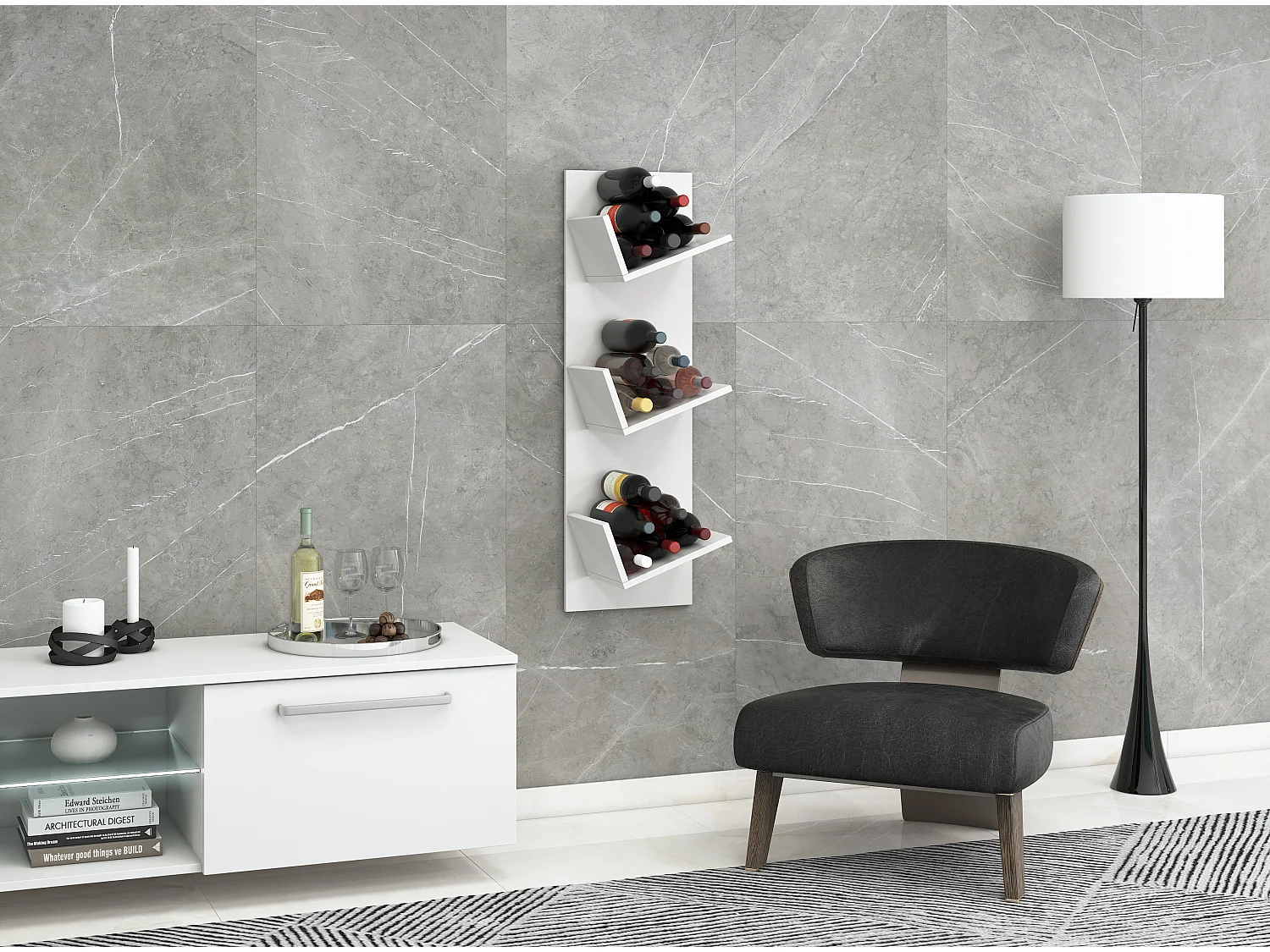Wall Rack Vinosi White H. 106 x W. 33 x D. 26 cm