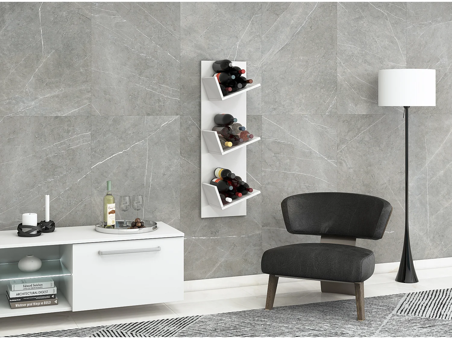 Wall Rack Vinosi White H. 106 x W. 33 x D. 26 cm