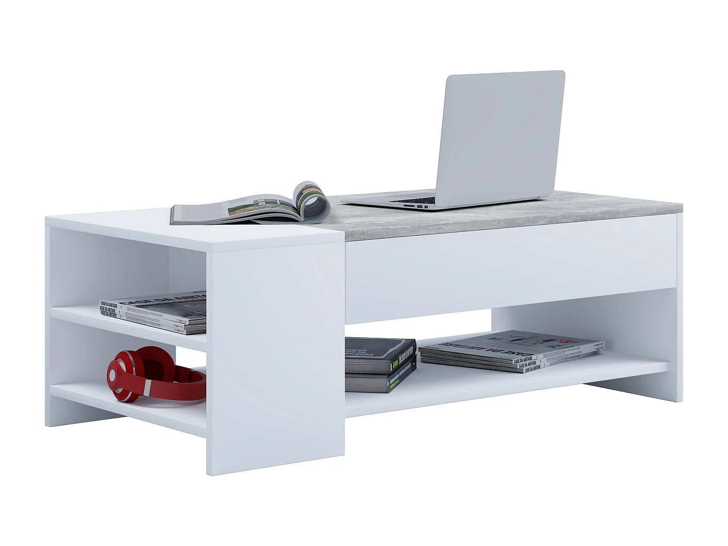 Side table & coffee table Tindus White / concrete optics H. 35 x W. 100 x D. 50 cm