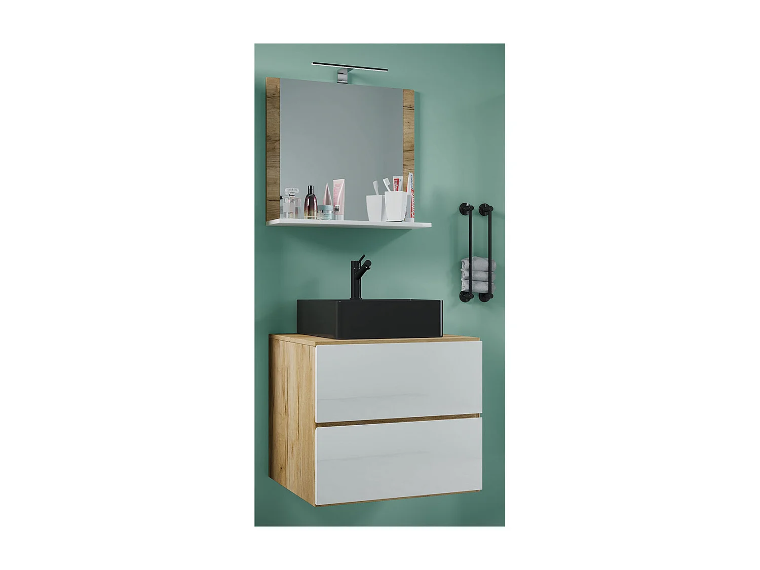 Bathroom furniture washbasin Lendas Honey oak / White H. 124 x W. 60 x D. 52 cm